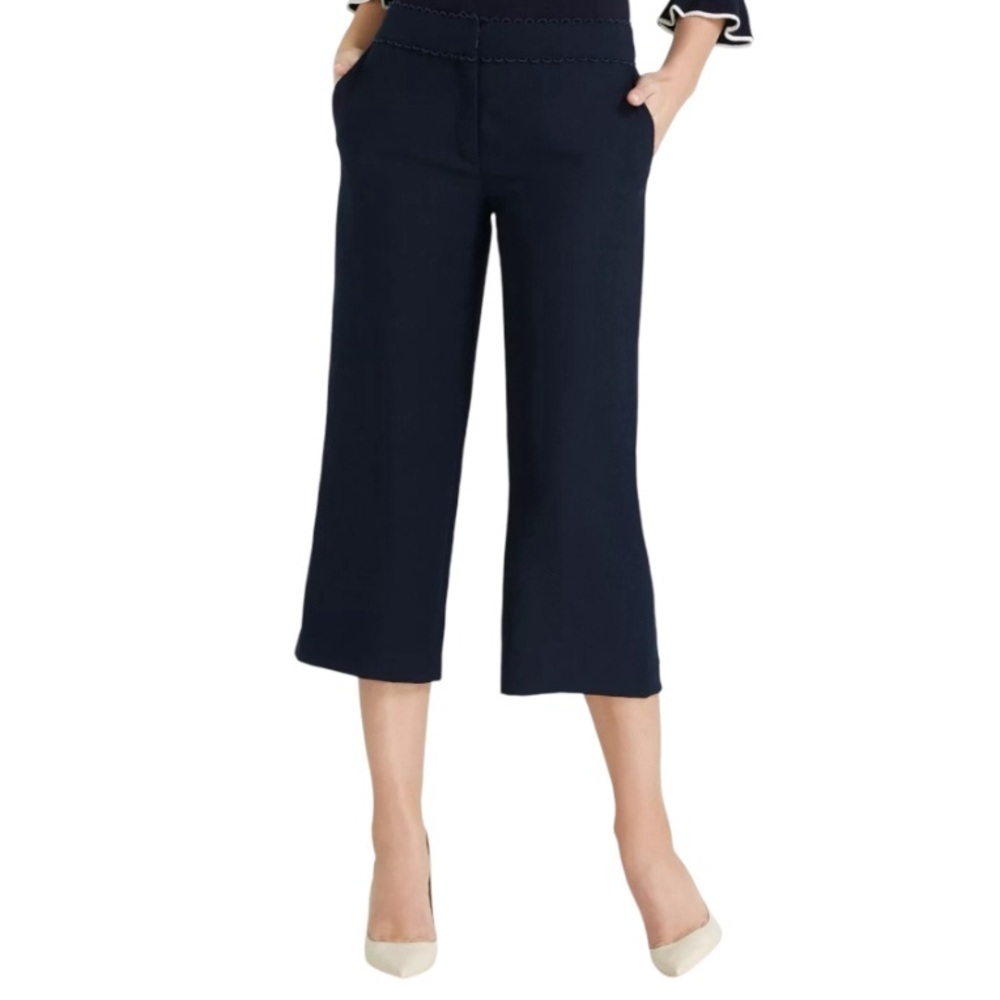 Draper James Scallop Crop Pant Nassau Deep Navy Blue Wide Leg Size 6